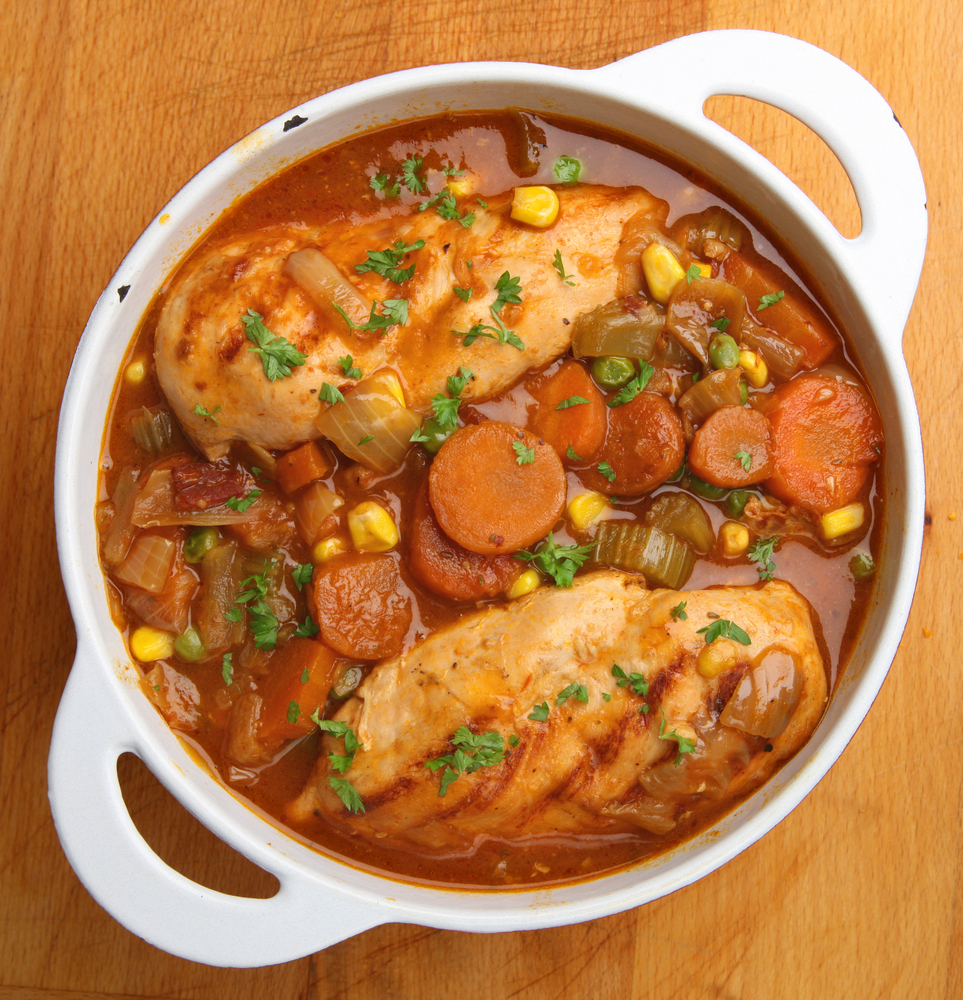 One pot roast chicken and vegetables