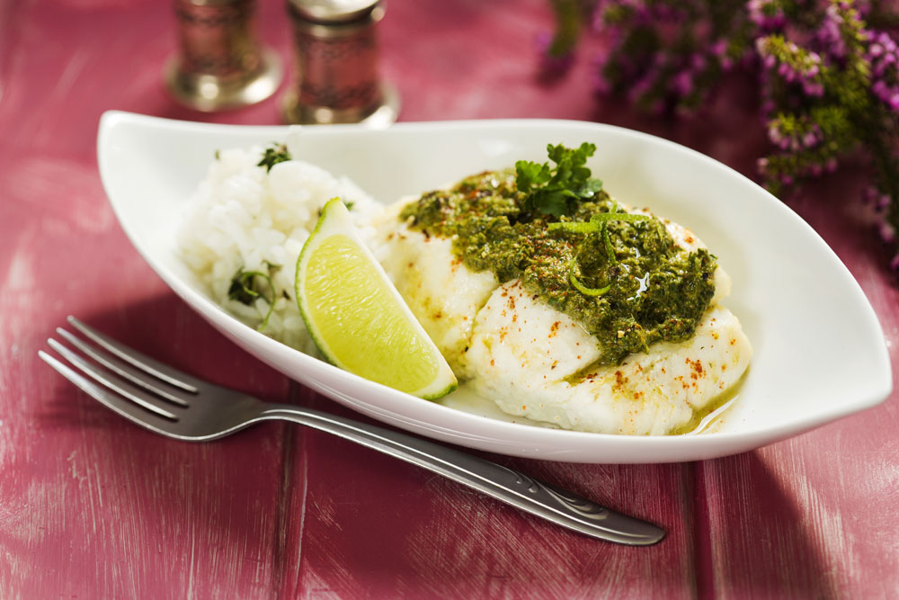 Pan fried pesto cod