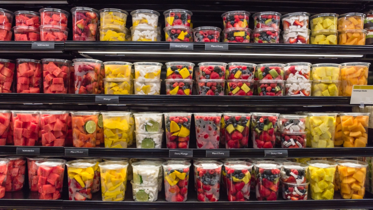 Chopped fruit in plastic containers