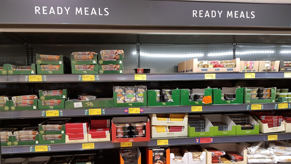 Ready meal shelves in a supermarket