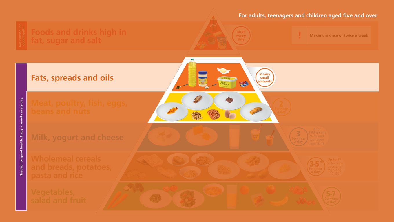Sources of fat: avocado, salmon, oil, nuts, seeds